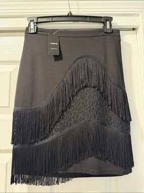 Bebe Black Fringe & Lace Skirt